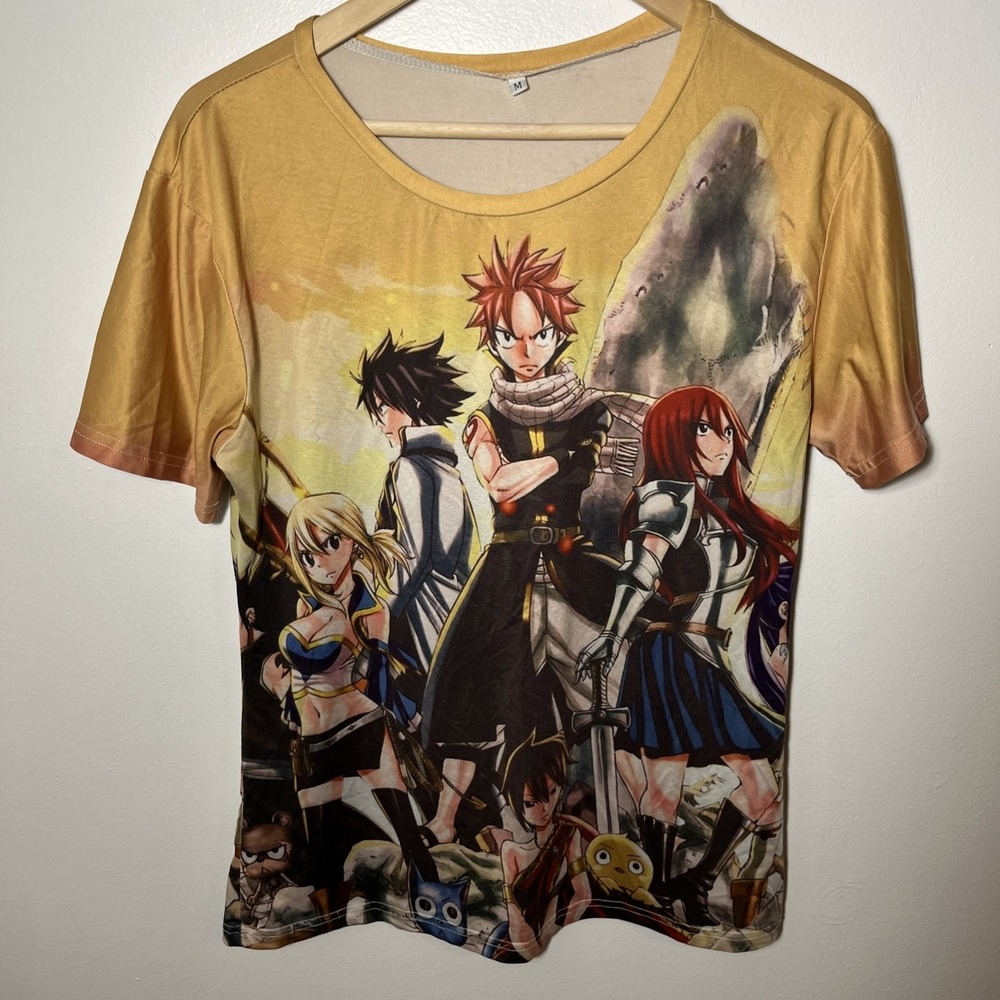 Fairy Tail Anime Graphic T-Shirt Mens Medium All Over Print Natsu Lucy Erza Tee